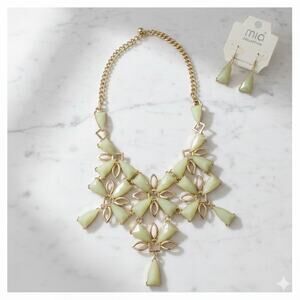 Mia Collection Hook Earrings & Bib Necklace 2pc Set Gold Tone & Lucite Fashion